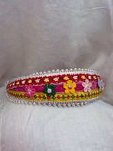 Load image into Gallery viewer, Headband - Narrow Red with flowers and pearls, modern headpiece, handmade