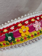 Load image into Gallery viewer, Headband - Narrow Red with flowers and pearls, modern headpiece, handmade