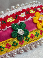 Load image into Gallery viewer, Headband - Narrow Red with flowers and pearls, modern headpiece, handmade