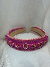 Load image into Gallery viewer, Headband - Pink with glass stones and pearls, modern headpiece, handmade