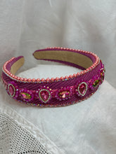 Load image into Gallery viewer, Headband - Pink with glass stones and pearls, modern headpiece, handmade