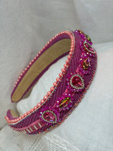 Load image into Gallery viewer, Headband - Pink with glass stones and pearls, modern headpiece, handmade