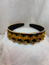 Load image into Gallery viewer, Headband - Golden with sparkling beads, modern headpiece, handmade