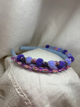 Load image into Gallery viewer, Headband - Narrow purple with puffs and stones, modern headpiece, handmade