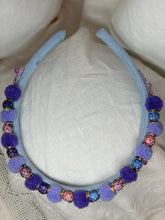 Load image into Gallery viewer, Headband - Narrow purple with puffs and stones, modern headpiece, handmade