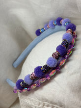 Load image into Gallery viewer, Headband - Narrow purple with puffs and stones, modern headpiece, handmade