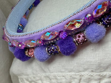 Load image into Gallery viewer, Headband - Narrow purple with puffs and stones, modern headpiece, handmade