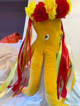 Load image into Gallery viewer, Headband - Red and Yellow flowers with wide ribbons, modern headpiece, handmade