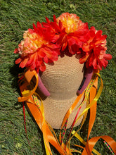 Load image into Gallery viewer, Headband - Red Peony flowers with ribbons, modern headpiece, handmade