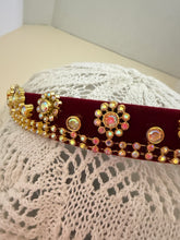Load image into Gallery viewer, Headband - Red with yellow sparkling flowers, modern headpiece, handmade