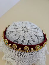 Load image into Gallery viewer, Headband - Red with yellow sparkling flowers, modern headpiece, handmade