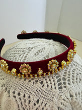 Load image into Gallery viewer, Headband - Red with yellow sparkling flowers, modern headpiece, handmade
