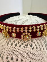 Load image into Gallery viewer, Headband - Red with yellow sparkling flowers, modern headpiece, handmade