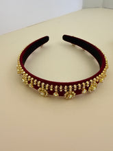 Load image into Gallery viewer, Headband - Red with yellow sparkling flowers, modern headpiece, handmade