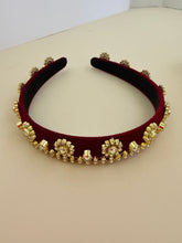 Load image into Gallery viewer, Headband - Red with yellow sparkling flowers, modern headpiece, handmade