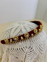 Load image into Gallery viewer, Headband - Red with yellow sparkling flowers, modern headpiece, handmade