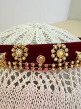 Load image into Gallery viewer, Headband - Red with yellow sparkling flowers, modern headpiece, handmade