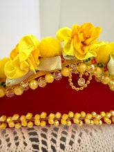 Load image into Gallery viewer, Headband - Red tiara with yellow flowers, modern headpiece, handmade