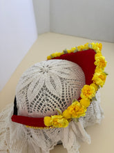 Load image into Gallery viewer, Headband - Red tiara with yellow flowers, modern headpiece, handmade