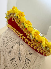 Load image into Gallery viewer, Headband - Red tiara with yellow flowers, modern headpiece, handmade