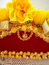 Load image into Gallery viewer, Headband - Red tiara with yellow flowers, modern headpiece, handmade