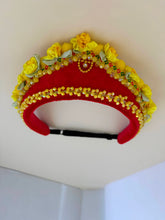 Load image into Gallery viewer, Headband - Red tiara with yellow flowers, modern headpiece, handmade