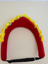 Load image into Gallery viewer, Headband - Red tiara with yellow flowers, modern headpiece, handmade