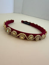 Load image into Gallery viewer, Headband - Red with yellow sparkling flowers, waved, modern headpiece, handmade