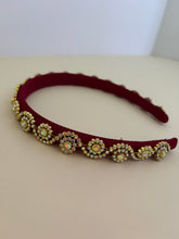 Load image into Gallery viewer, Headband - Red with yellow sparkling flowers, waved, modern headpiece, handmade