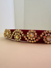Load image into Gallery viewer, Headband - Red with yellow sparkling flowers, waved, modern headpiece, handmade