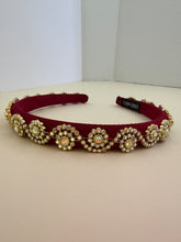 Load image into Gallery viewer, Headband - Red with yellow sparkling flowers, waved, modern headpiece, handmade