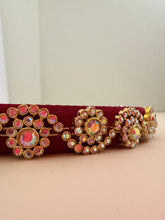 Load image into Gallery viewer, Headband - Red with yellow sparkling flowers, waved, modern headpiece, handmade