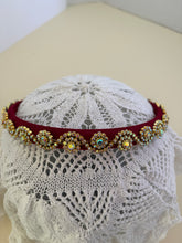 Load image into Gallery viewer, Headband - Red with yellow sparkling flowers, waved, modern headpiece, handmade