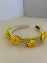 Load image into Gallery viewer, Headband - Yellow with yellow roses, modern headpiece, handmade
