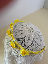 Load image into Gallery viewer, Headband - Yellow with yellow roses, modern headpiece, handmade