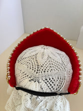 Load image into Gallery viewer, Headband - Red tiara with gold crystals and pearls, modern headpiece, handmade