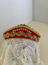 Load image into Gallery viewer, Headband - Red tiara with gold crystals and pearls, modern headpiece, handmade