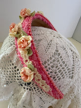 Load image into Gallery viewer, Headband - Pink with white roses, modern headpiece, handmade