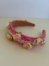 Load image into Gallery viewer, Headband - Pink with white roses, modern headpiece, handmade