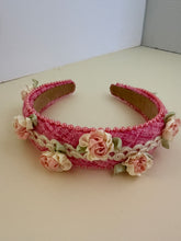 Load image into Gallery viewer, Headband - Pink with white roses, modern headpiece, handmade