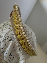 Load image into Gallery viewer, Headband - Beige tiara with medallion, crystals and pearls, modern headpiece, handmade