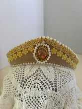 Load image into Gallery viewer, Headband - Beige tiara with medallion, crystals and pearls, modern headpiece, handmade