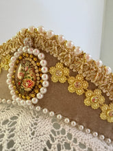 Load image into Gallery viewer, Headband - Beige tiara with medallion, crystals and pearls, modern headpiece, handmade
