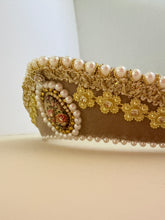 Load image into Gallery viewer, Headband - Beige tiara with medallion, crystals and pearls, modern headpiece, handmade