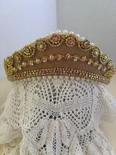 Load image into Gallery viewer, Headband - Beige tiara with crystals and pearls, modern headpiece, handmade