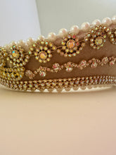 Load image into Gallery viewer, Headband - Beige tiara with crystals and pearls, modern headpiece, handmade