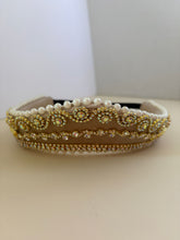 Load image into Gallery viewer, Headband - Beige tiara with crystals and pearls, modern headpiece, handmade