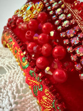 Load image into Gallery viewer, Headband - Red tiara with 3 golden crystals, modern headpiece, handmade