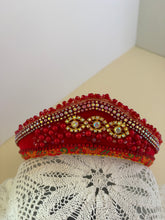Load image into Gallery viewer, Headband - Red tiara with 3 golden crystals, modern headpiece, handmade