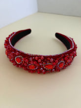 Load image into Gallery viewer, Headband - Red with red Christal leaves, modern headpiece, handmade